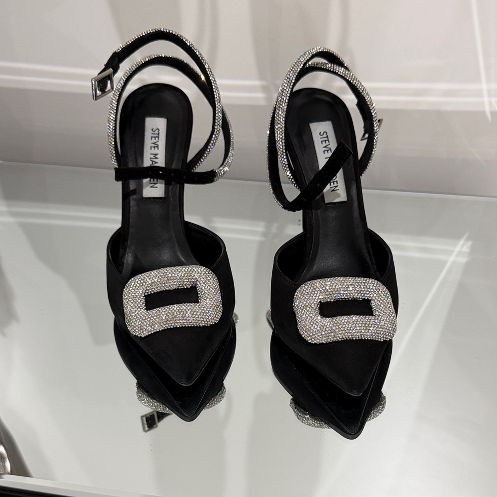 Steve Madden Black Pumps with Glittering Silver Buckles